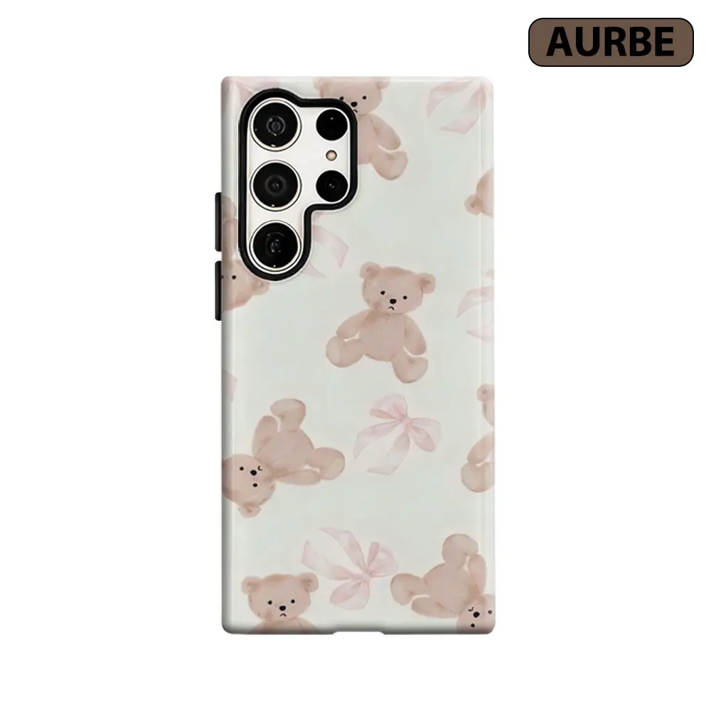 Aurbe Phone Case For Samsung Galaxy S26 S25 S24 S23 Ultra Plus HD Hard Teddy Bows Double Layer Film Cover