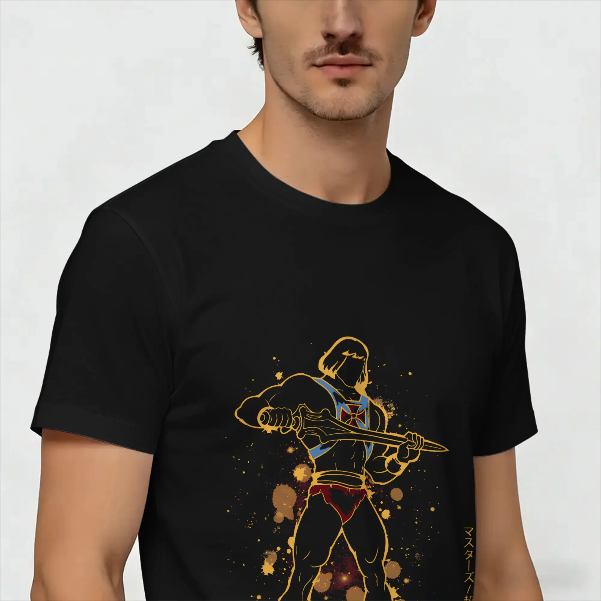 Cooles H-He Mans Starry T-Shirt für Herren, O-Ausschnitt, reine Baumwolle, kurzärmelig, einzigartige Kleidung – Detail 4