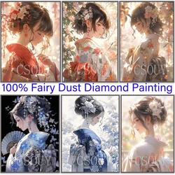 100% Fairy Dust Full Square Drill Diamond Painting, Cross Stitch, Japan Girls Embroidery, Mosaic Needlework Rhinestone,5D Crysta