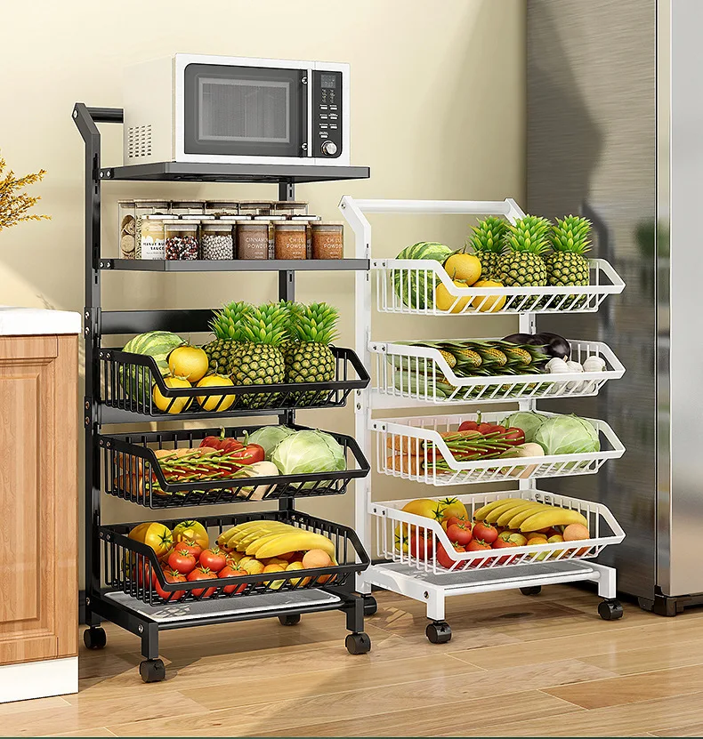 

Kitchen vegetable basket shelves, multi-layer floor-to-ceiling movable fruit and vegetable storage baskets, household use