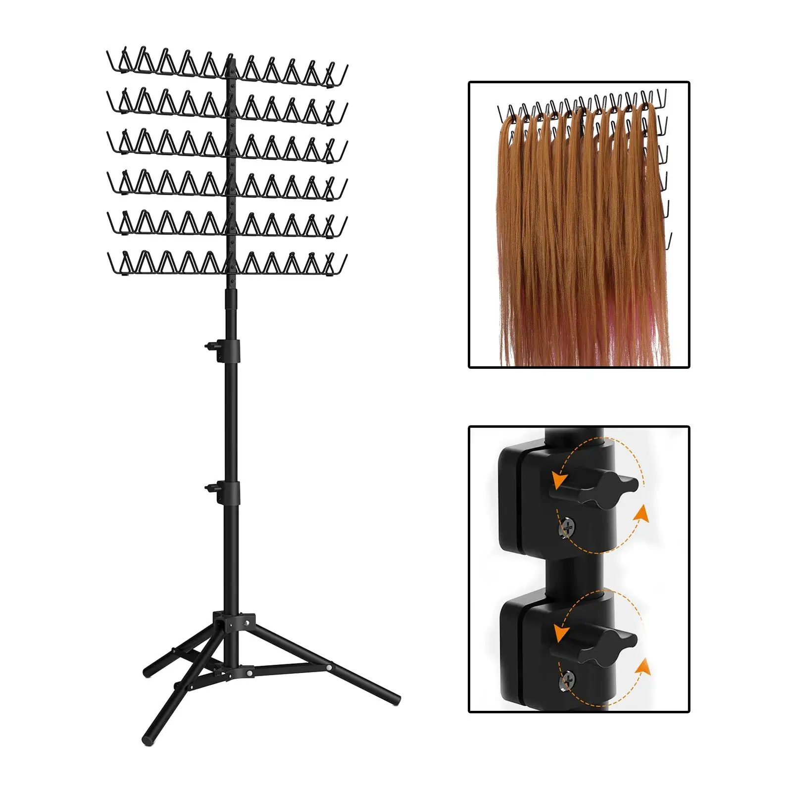 Cremalheira leve da trança do cabelo, base do tripé, mantenha-se puro e Tidy, 2 lado salvar o tempo e impedir os emaranhados, suporte da exposição do cabelo, 110-150cm