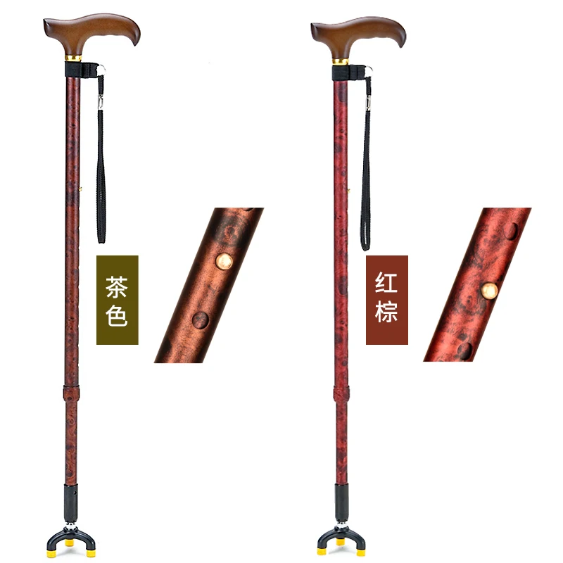 Anti-skid portable walking stick for the elderly Solid wood retractable tripod portable aluminum alloy