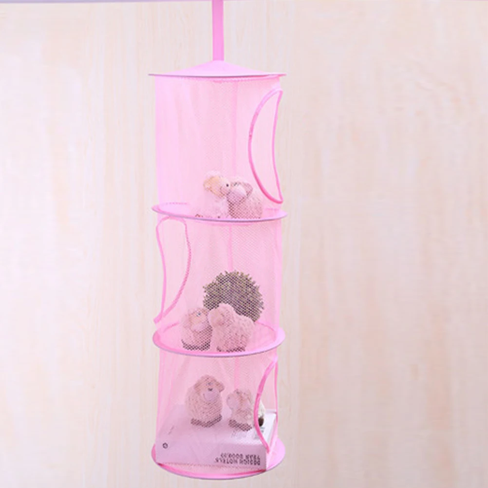 

Multi-layer Storage Hanging Cage Mesh Bag Toy Organizer Filling Tier Basket Polyester Foldable Pink