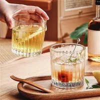 290ml/335ml Latte Coffee Cup Simple Glass Cup Cocktail Glass Water Bottle Striped Wine Glass Transparent Coffee Mug Drinkware