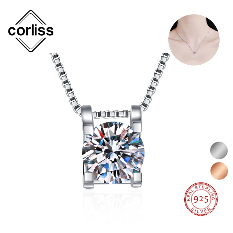 

Corliss 2ct 1ct S925 Moissanite Diamond Necklace VVS1 D Color Pendant Rosegold Pure Silver Jewelry for Birthday Gift Women Girls