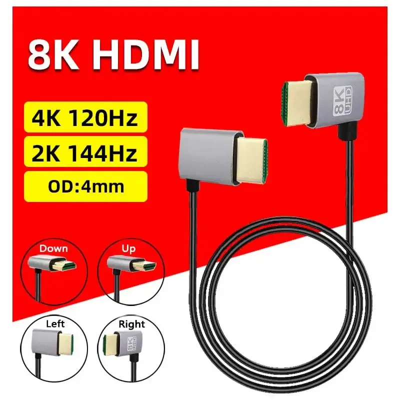 

90 ° Angle HDMI 2.1 Cable - 8K60Hz/4K120Hz, 48Gbps, EARC/ARC, HDCP, HDR for TV/Laptop/Projector/PS4/PS5