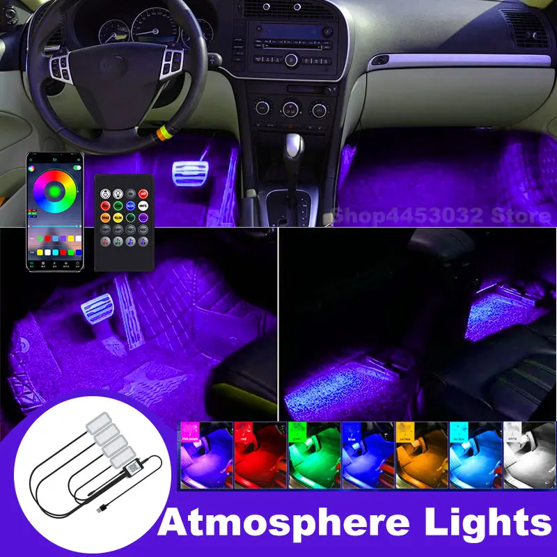 Car Foot Ambient Light RGB Led Lamp Usb For SAAB SCANIA 93 9-5 9000 R420 R450 R500 Wireless Remote APP Control Accessories