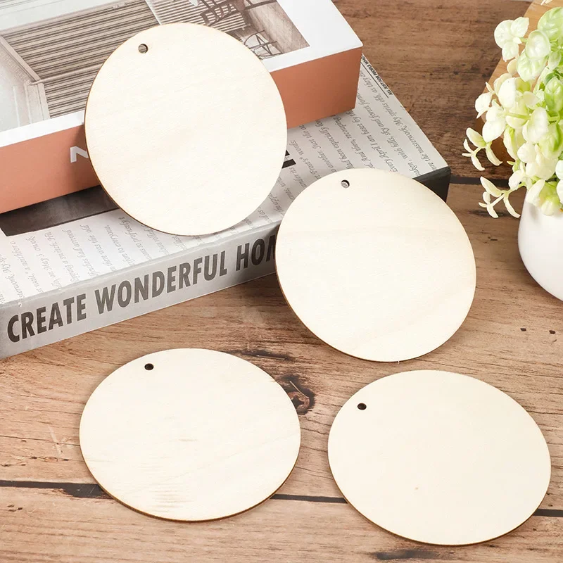 30-60Pcs Natural  Round Wooden Blank with Hole Wood Discs  DIY Project Wooden Circles for Wedding Christmas Decor