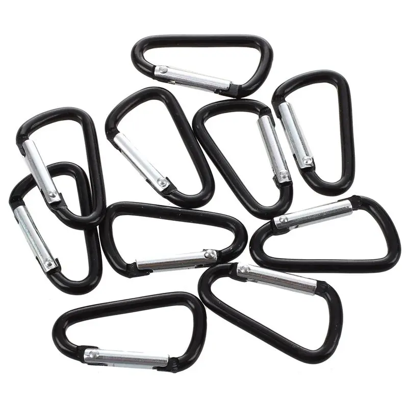 10 Pcs Black D Shaped Aluminum Alloy Snap Clip Key Chain Carabiner Hook                                                      #8