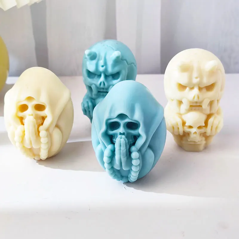 Ready to Ship,3D Halloween Devil Pumpkin Head Silicone Candle Mold,DIY Indian Style Skull Plaster Making Supplies,Horror Gifts