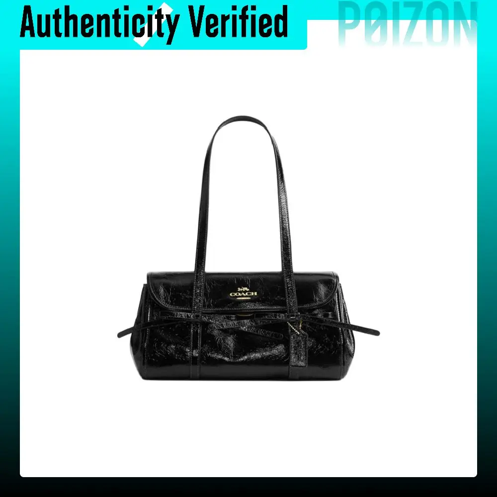 COACH Smooth Grain Cow Leather Bowknot Baguette Shoulder Bag Shoulder Bags Large Women's Black CDY94-IMBLK