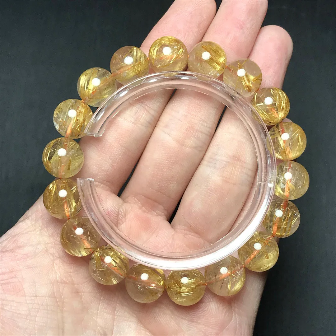 

11mm Natural Gold Rutilated Quartz Bracelet Jewelry For Women Lady Men Wealth Gift Crystal Gemstone Round Beads Strands AAAAA