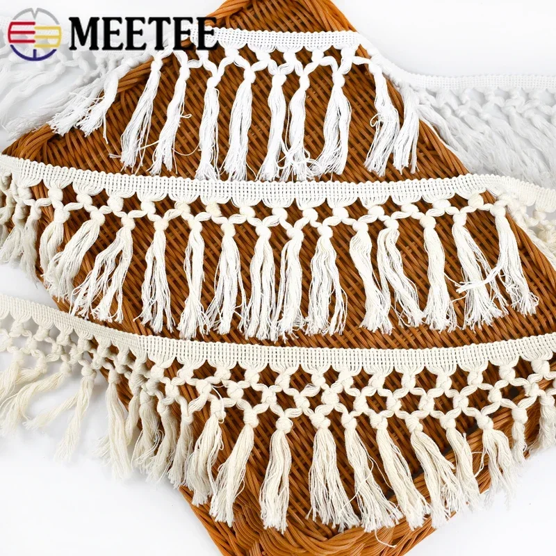 2/5Meters Meetee 9/10cm Cotton Tassle Lace Fabric Knotted Ribbon Yarn Broom Sling DIY Craft Hometextile Curtain Sewing Accessory