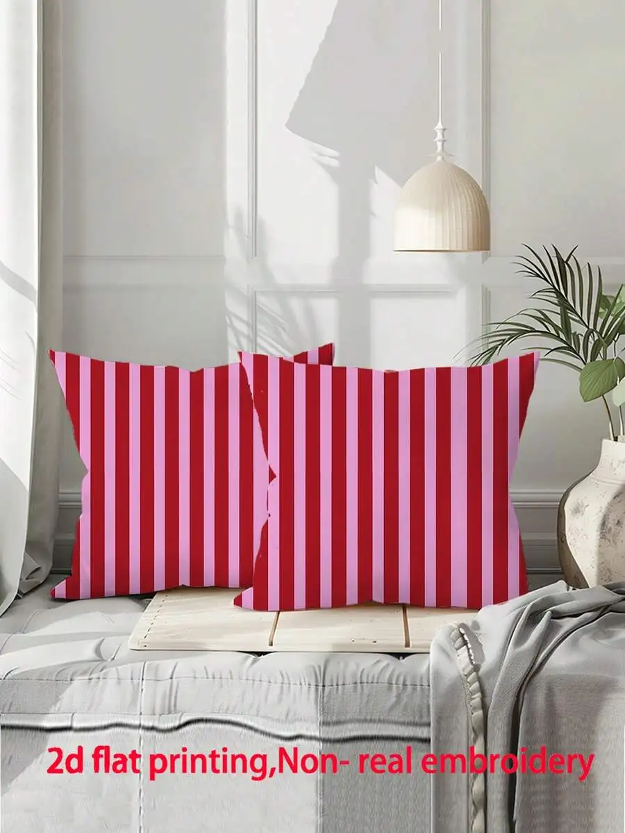 1pc Pink And Orange Striped Throw Pillow Cover - Decorative Cushion Cover With Zipper Closure, Machine Washable For Indoor