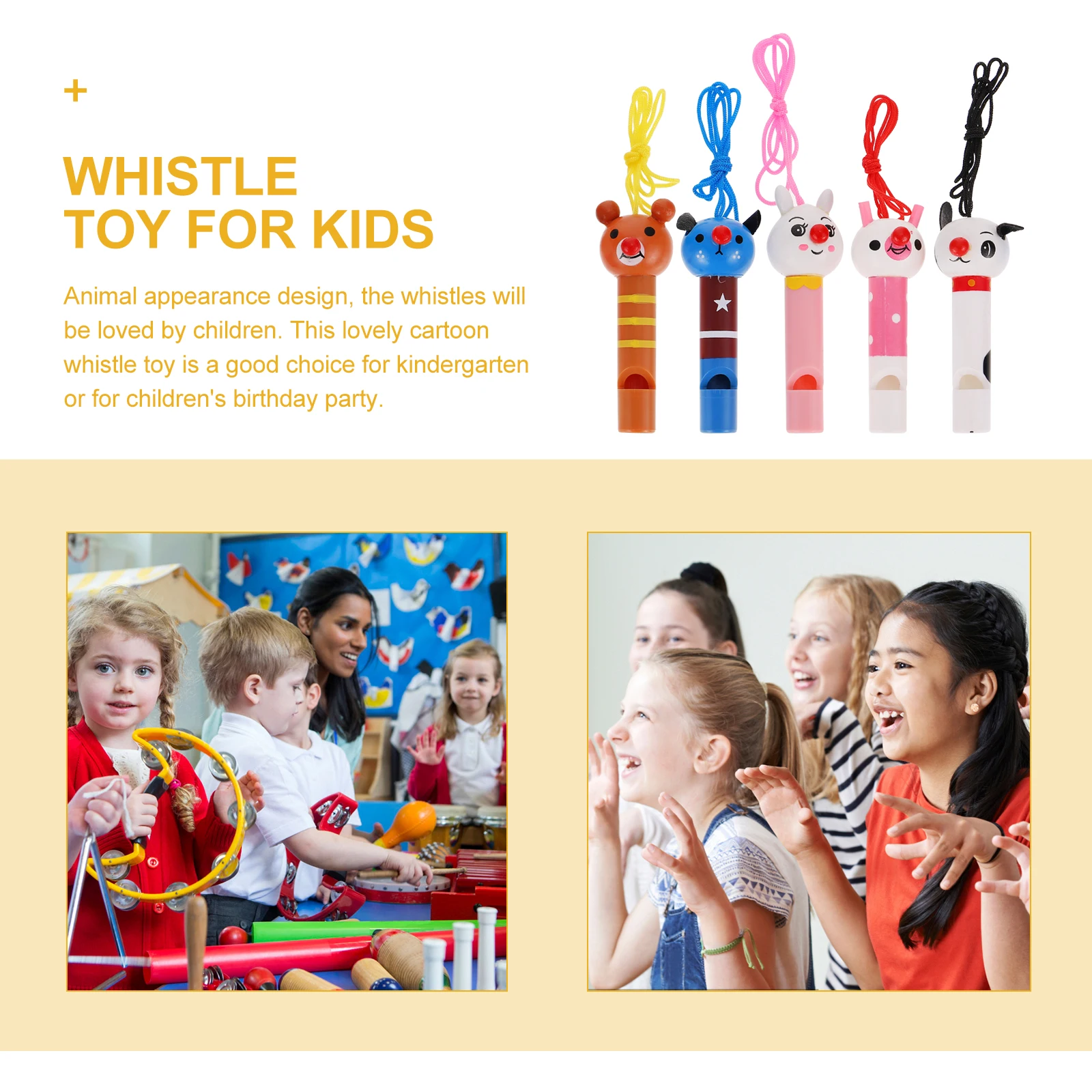 

5pcs Cartoon Animal Whistle Wooden Musical Kids Playthings Baby Educational Gift (Random Style) Noise Maker Party Supplies