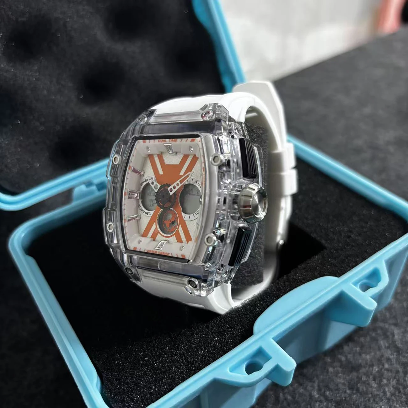 

Мужские деловые кварцевые часы с модным циферблатом в форме винной бочки, водонепроницаемые, с подсветкой, спортивные часы для мужчин