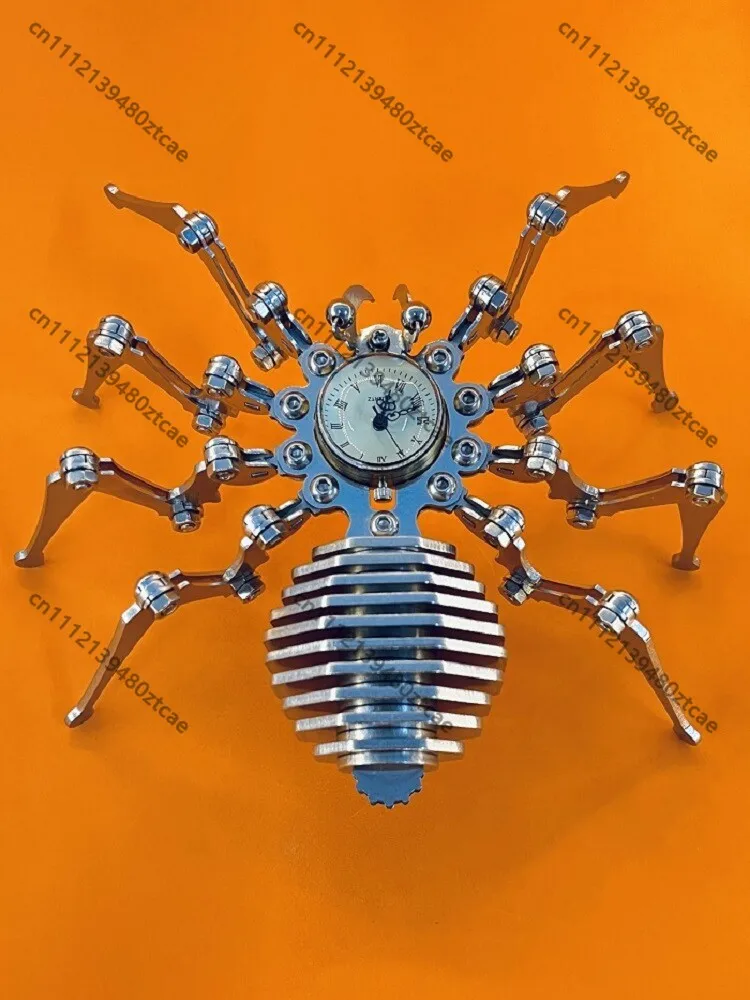 Punk Mechanical Spider Clock Ornament, Stainless Steel Toy Metal Insect Model Creative Gift for Boys