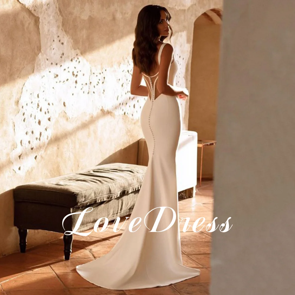 فستان زفاف LoveDress بوهو على شكل حرف v بدون أكمام الوهم بدون ظهر سباندكس مثير حورية البحر فستان العروس بأزرار ذيل فيستدو مخصص