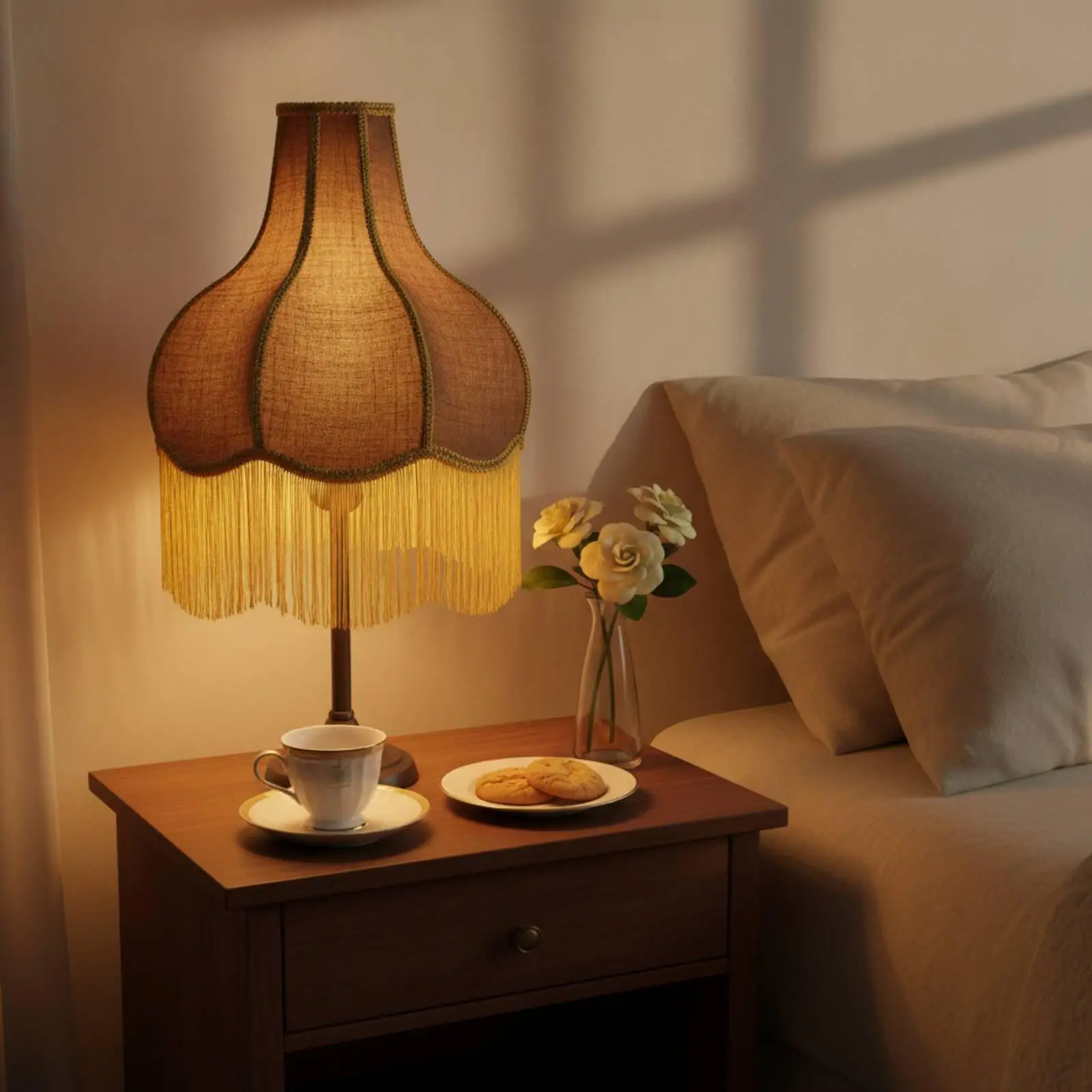 Pagoda Lampshade Vintage-Vintage-Look Fringe Lampshade Fringed Lamp Shade with Fringe Trim for Living Room, Bedroom, Reading