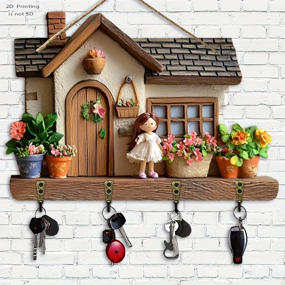 2D 1PCS Cartoon Healing Wooden Key Holder Multi Functional Creative Storage Display Stand Wall Decoration Porch Decoration Gift