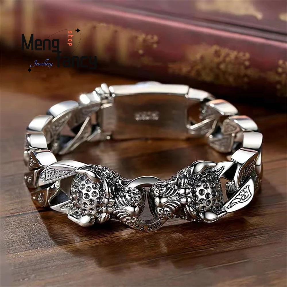 

Leopard Ponytail Woven Double Leopard Head Silver-Plated Bracelet For Men And Women, Retro Handcrafted Bracelet Fashion Jewelry