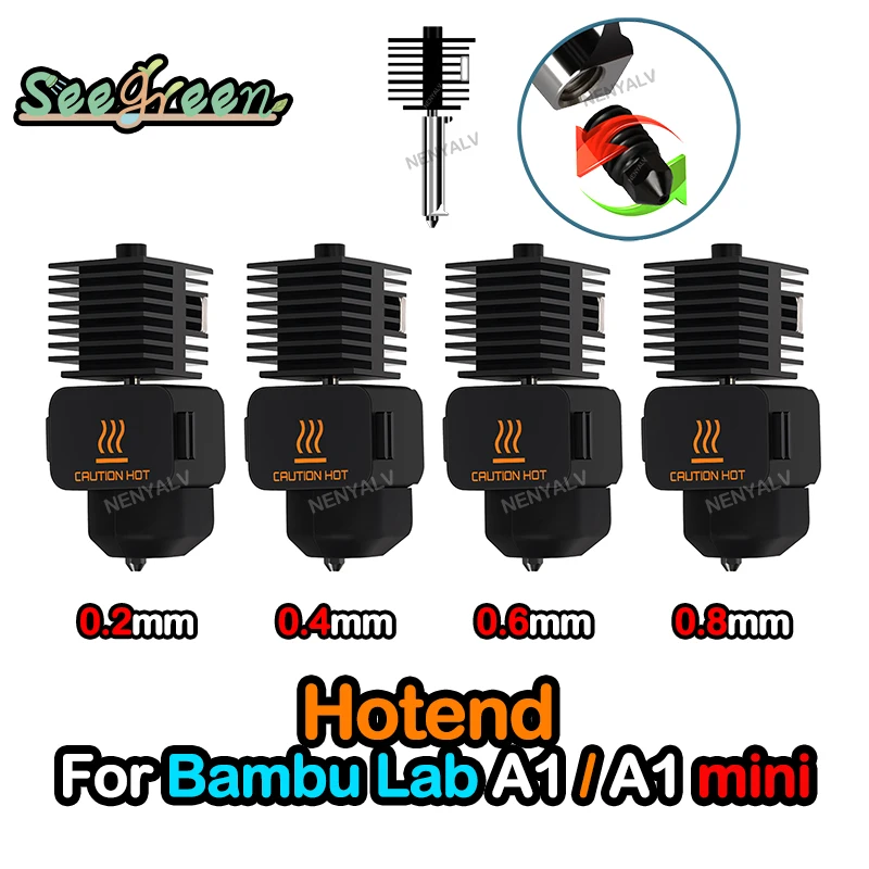 

Hotend комплект для Bambu Lab A1 Маленький Наконечник Горячий Конец в сборе 0,2/0,4/0,6/0,8 мм сопло из закаленной стали для 3D принтера Bambulab A1