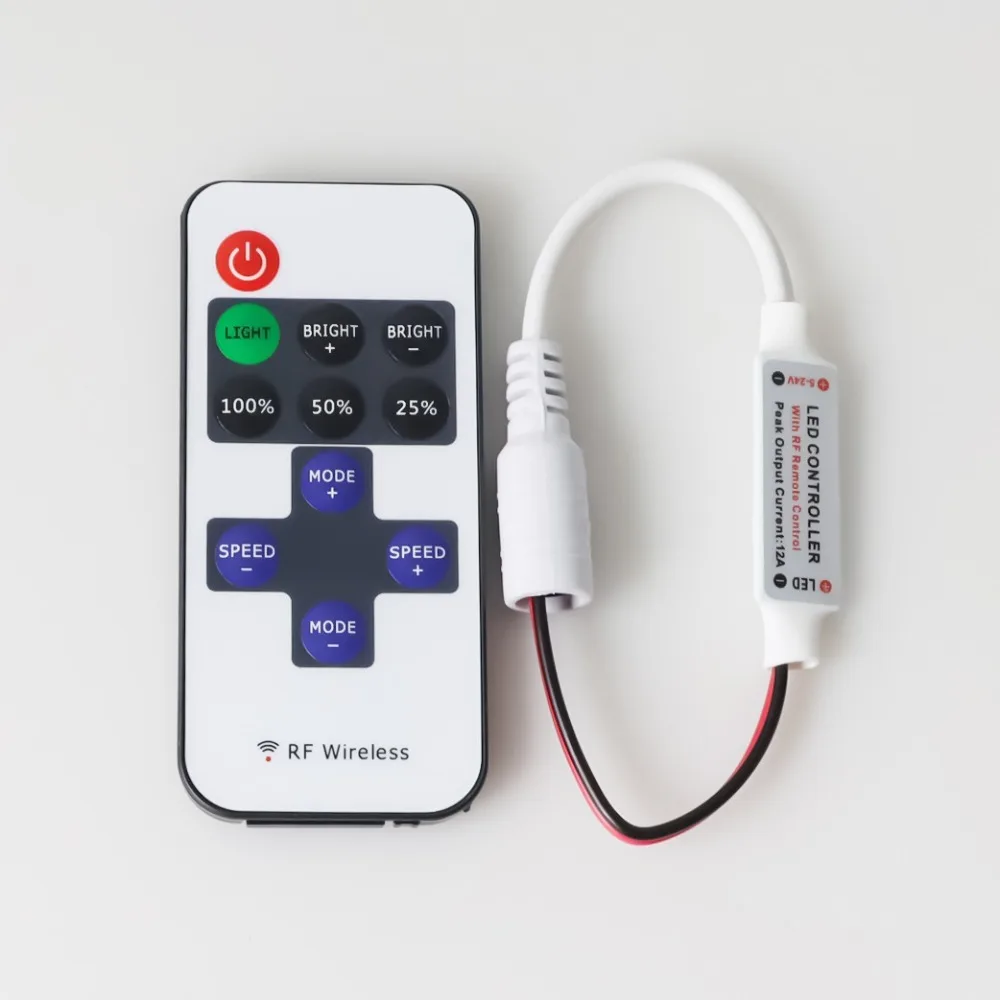 11 Keys Wireless RF Single Color LED Controller PWM Dimming Function DC 5-24V Wide Voltage RF Remote Control Mini Compact Size