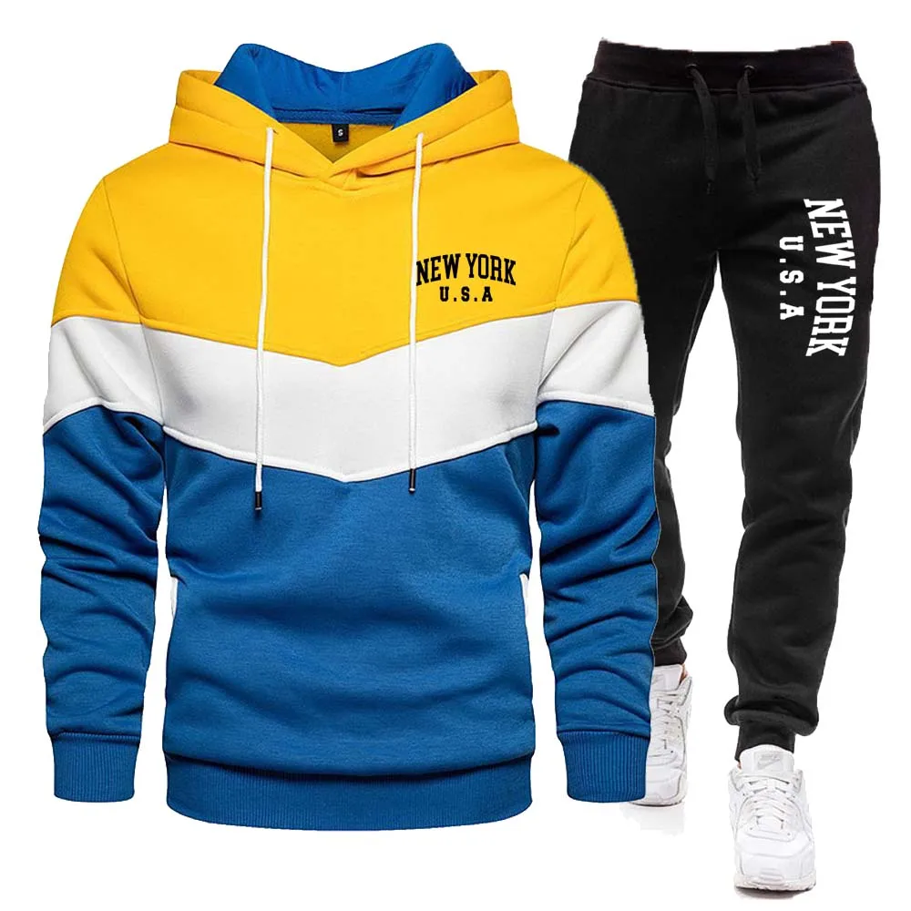 New York U.S.A City Hooded Sweatshirt +Drawstring Pants 2 Pieces Sets Tracksuit Spring Men and Women Sport Brand Hoodies Running