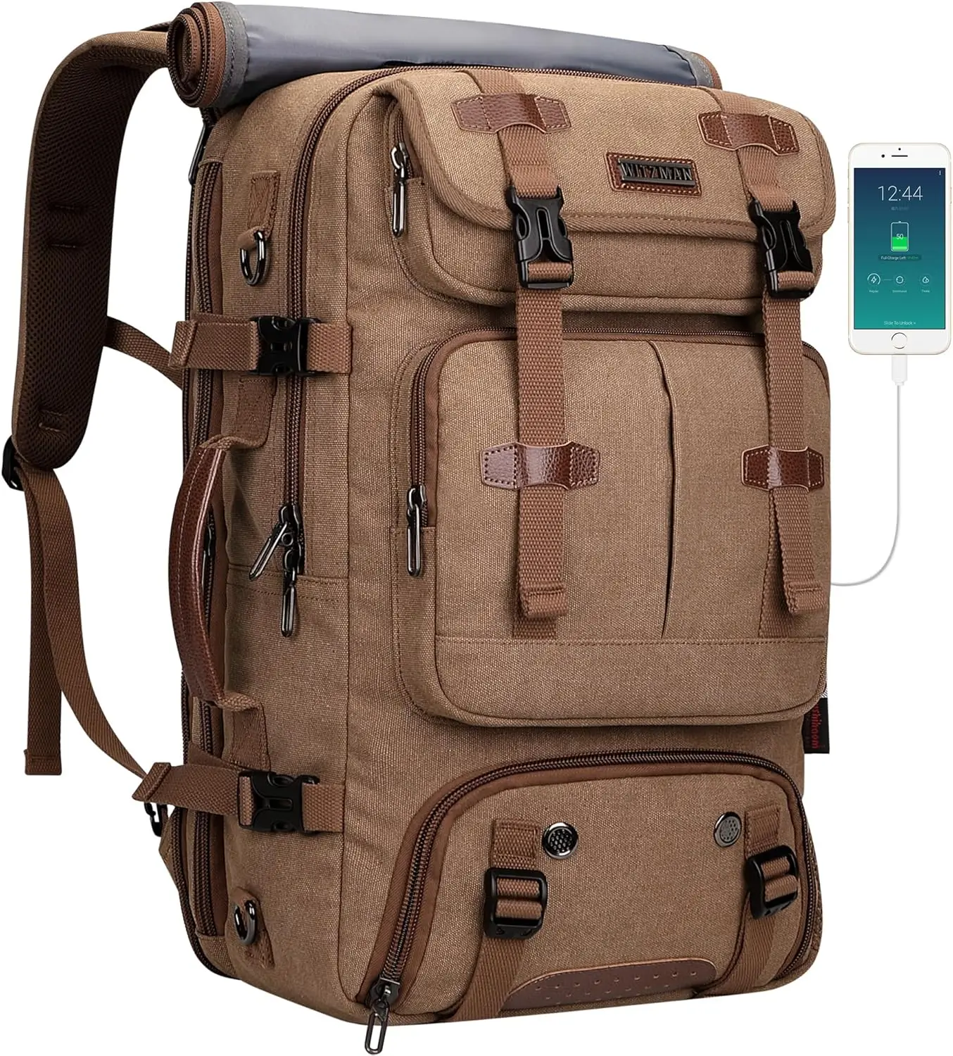 

40L Convertible Travel Backpack for Men - Airline Approved, Fits 16" Laptop, USB Charging Port