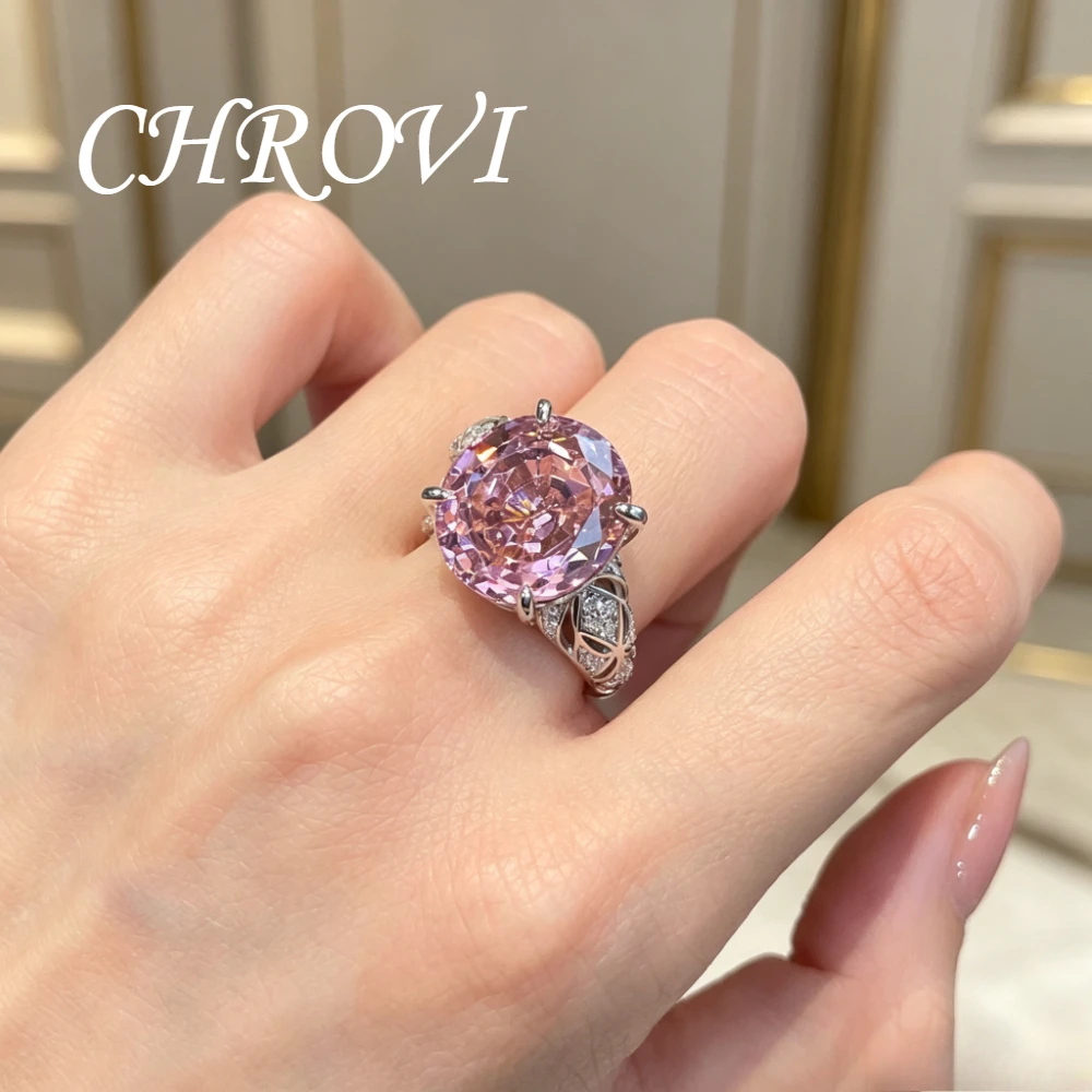 Fashion 925 sterling silver elegant powder diamond ice flower ring - Luxury versatile pigeon egg diamond ring for women