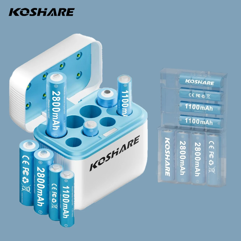 

KOSHARE Ni-MH Rechargeable Battery 1.2V AA2800mAh/AAA1100mAh Ni-MH Battery with Charger forToys MP3 Player Thermometer Keyboard