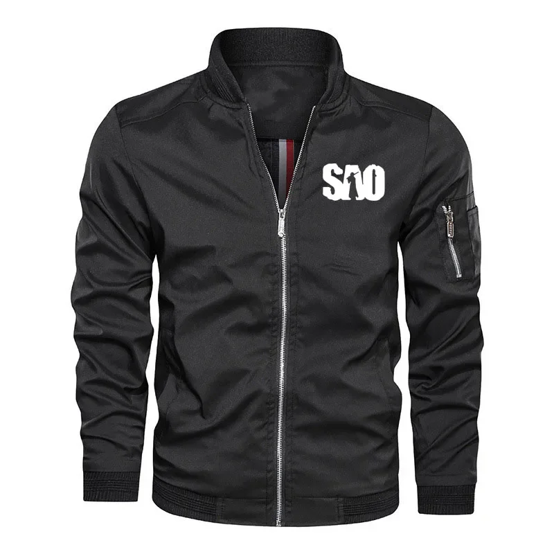 

Men Casual Oversized Zipper Jacket SAO Sword Art Online logo print New Bomber Jacket Outdoor sports windproof Baseball Jacket