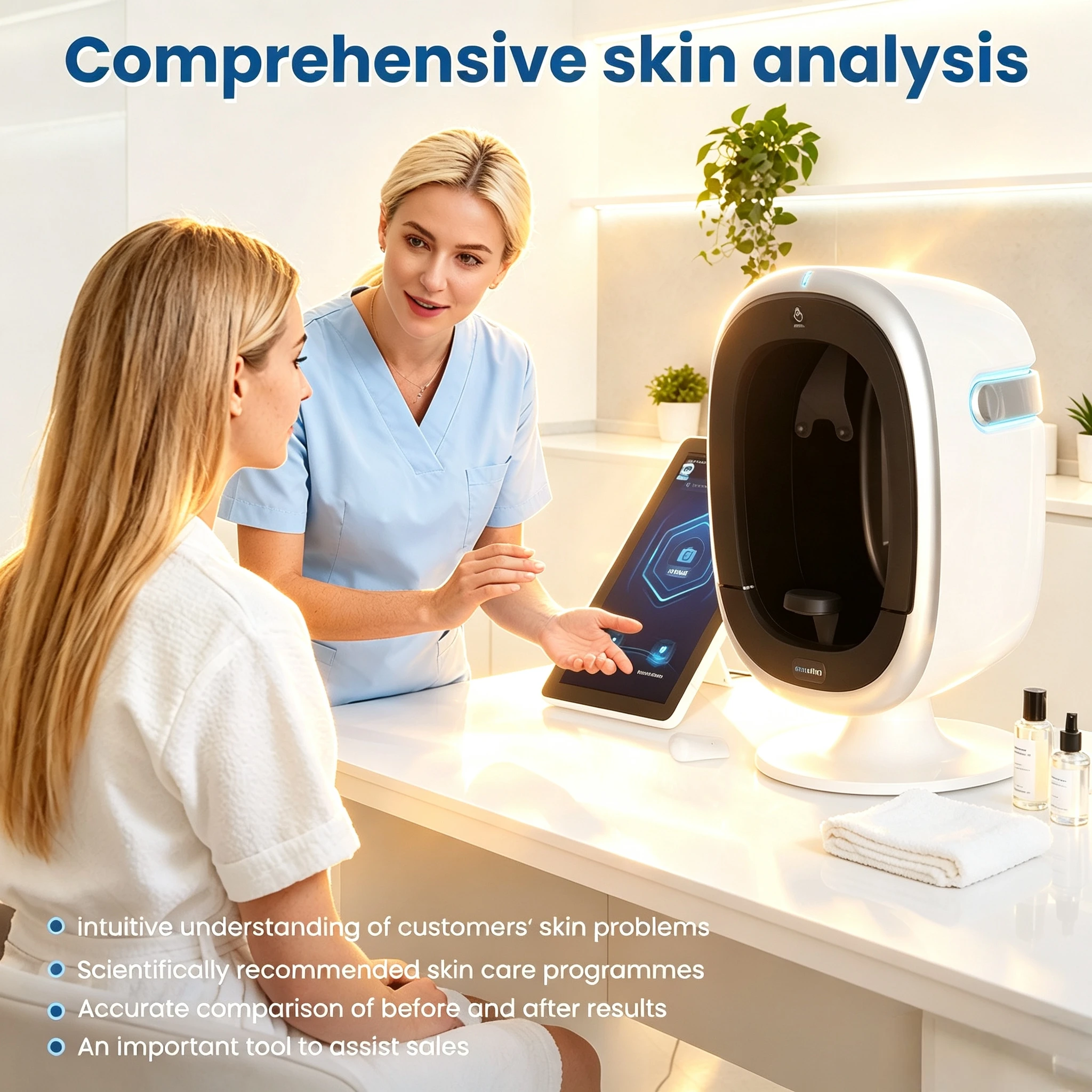 Professional AI Skin Scalp Analyzer Multispectral Imaging 30MP HD Camera Skin Tester Machine For Spa Beauty Salon Skin Diagnosis