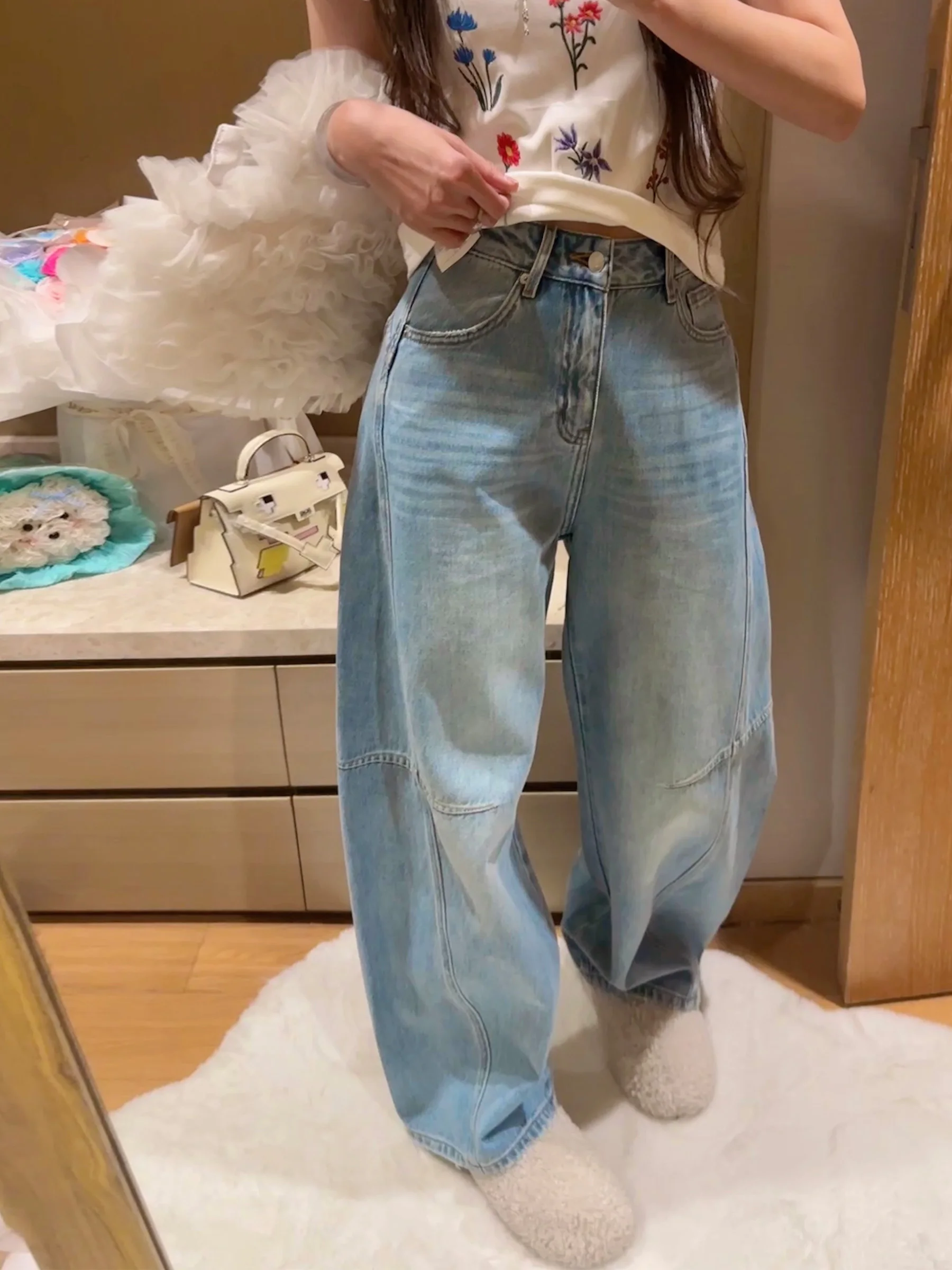 

Джинсы Chic Sensation Knife: универсальные, свободного кроя, с естественной талией, из денима, для женщин, весенний сезон, модная повседневная одежда