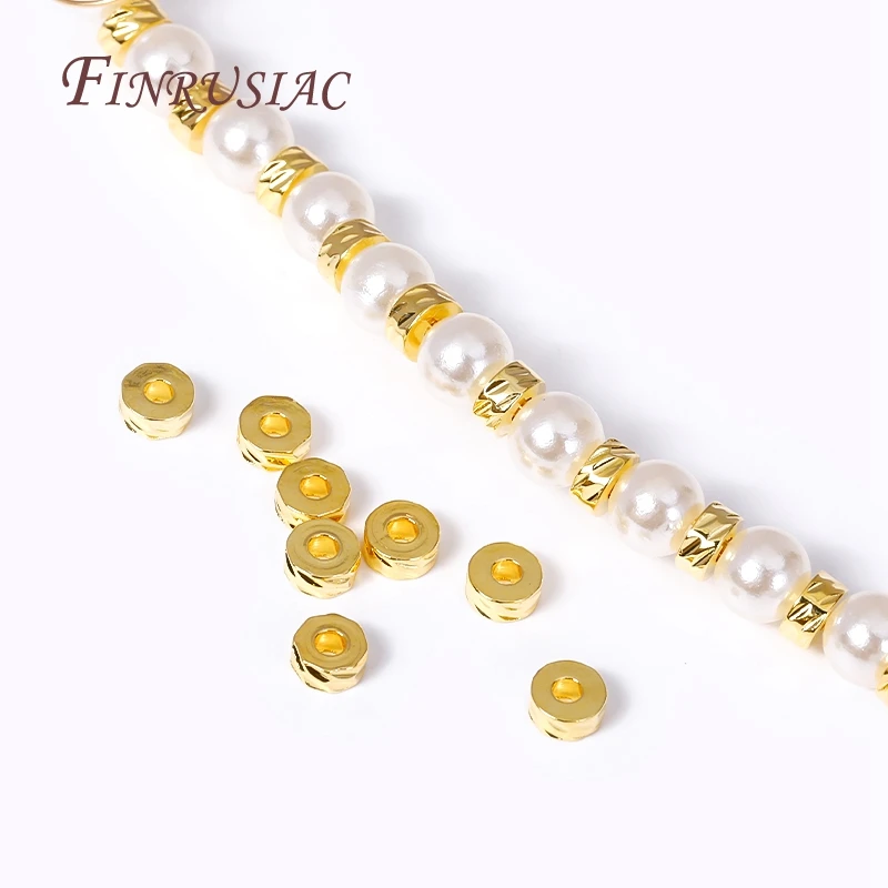 3mm 4mm 18K Gold Plated Round Diagonal-Cut Beads Brass Flat Round Spacer Beads For Bracelet Necklace DIY Beading Jewelry Making