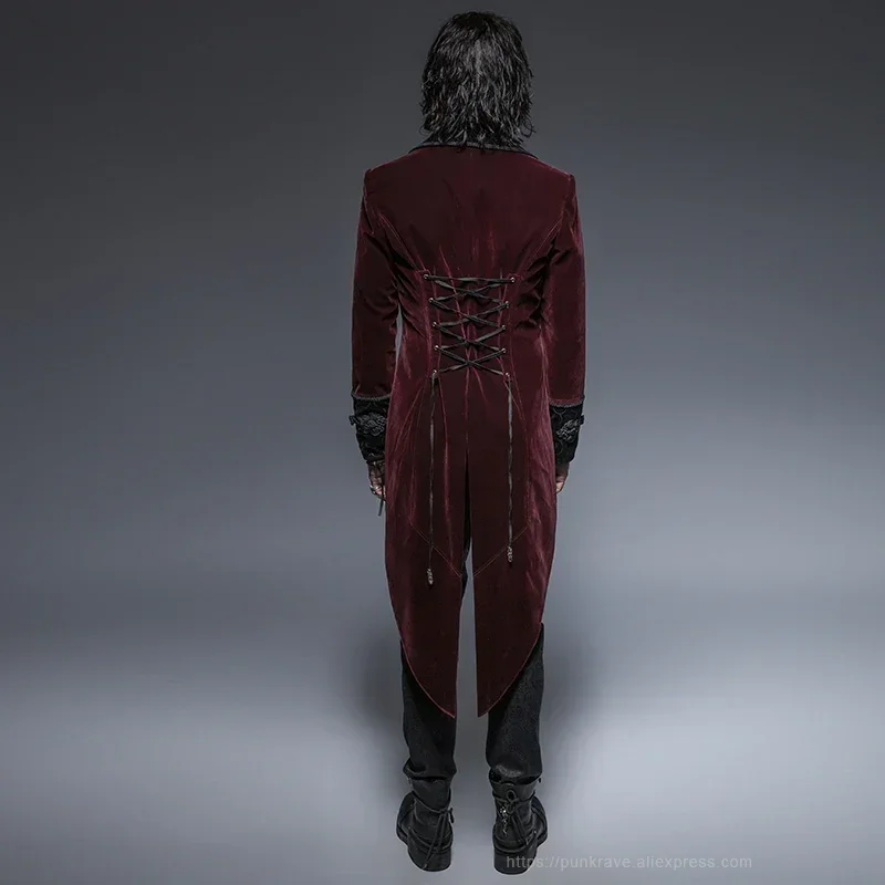 PUNK RAVE Gothic Vampire Red Men\'s Gentle Tail Jacket with Scissors Punk Rock Party Cospaly Men Long Coat Clothes Windbreaker