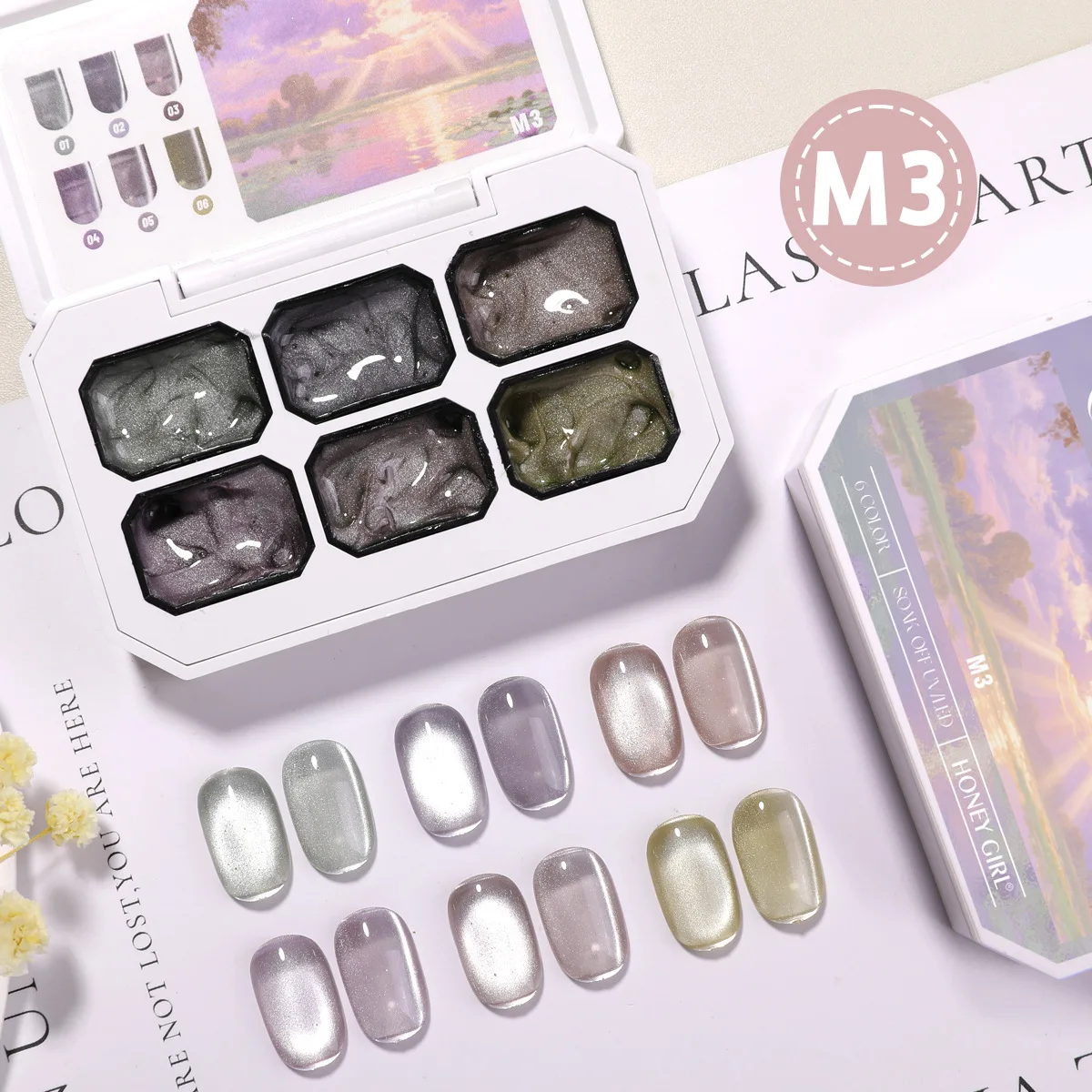 

Набор гель-лаков для ногтей с эффектом кошачьего глаза, неоновый, голографический, с эффектом северного сияния, 6 цветов, магнитный, для маникюра, УФ/LED гель-лаки.