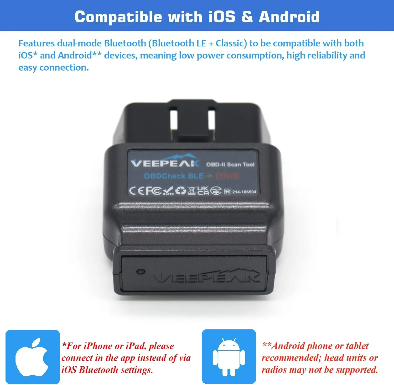 الماسح الضوئي OBDCheck BLE Bluetooth Obd II لقارئ الرمز اللاسلكي iOS Android