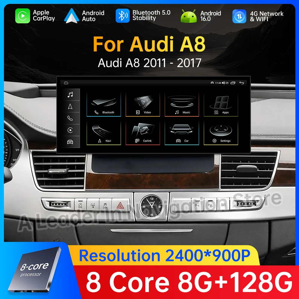 QLED Touch Screen Wireless Auto Carplay Android 16 For Audi A8 2011 - 2017 Car Radio Multimedia Navi GPS 4G WIFI Accessories