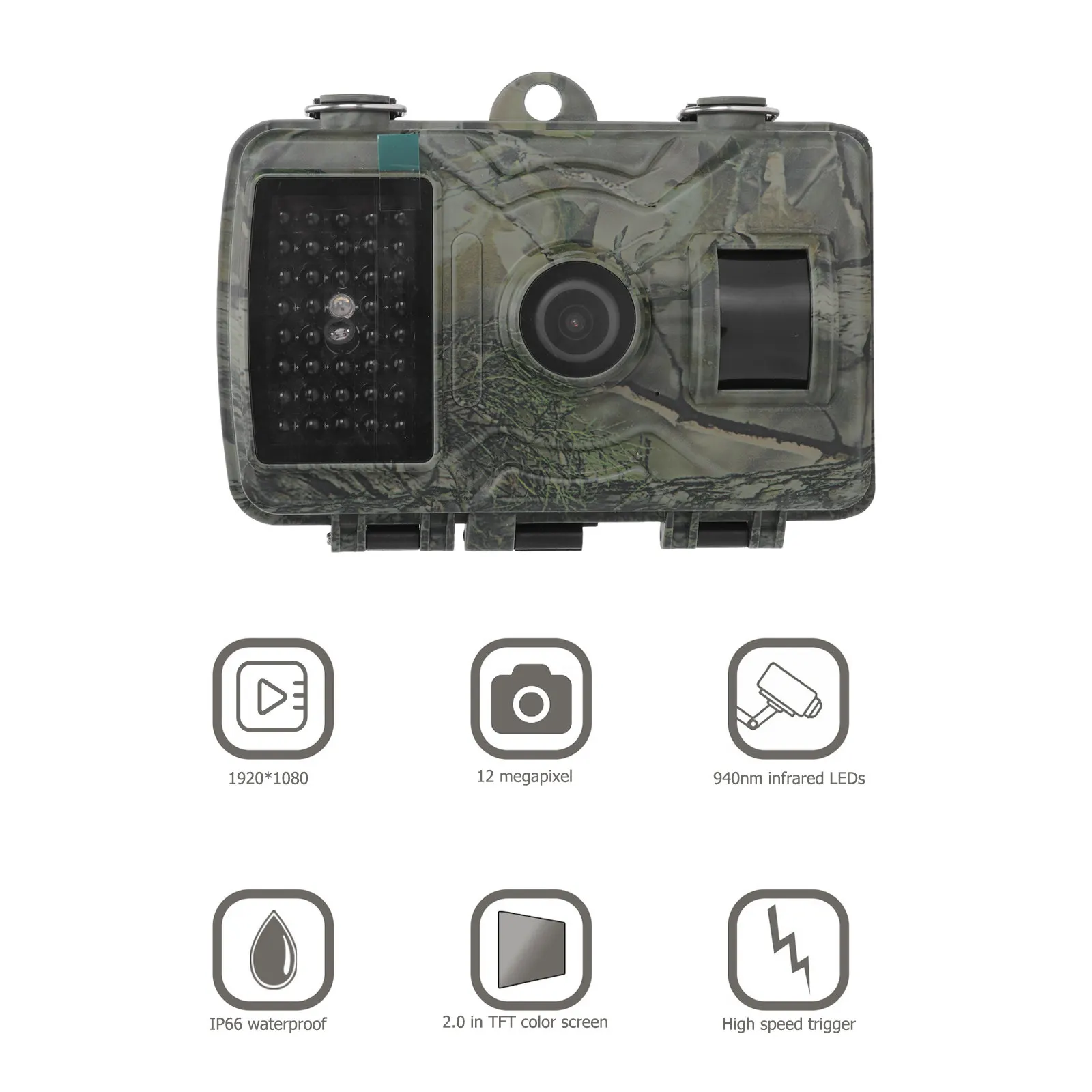 Hunting Game Camera 12Mp Trail Infrared Night Camera 1080P Video Pir Motion Sensor 0.8s Trigger IP66 Waterproof Outdoor Wildlife