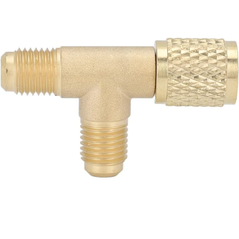 Тройник быстрого соединения с сердечником клапана, латунь, 1/4 дюйма, интерфейс SAE, раструб FFL и MFL, прочная конструкция, подходит для R22 R12 R134