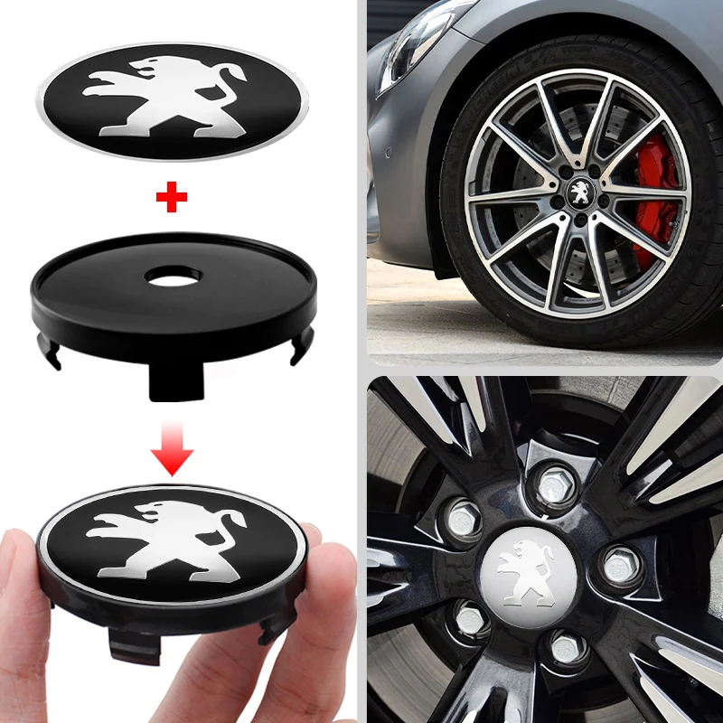 4pcs 56+60mm Car Wheel Center Hub Caps Sticker Auto Emblem Badge For PEUGEOT 106 206 306 406 107 207 307 407 301 308 2008 3008