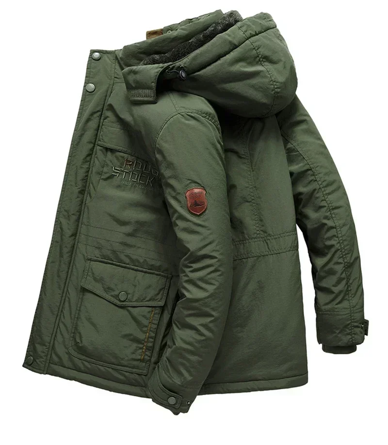 Big Size Multi-pocket Heren Winterjas Fleece Voering Outdoor Parka Jas Capuchon Windjack Retro Dikke Warme Bovenkleding