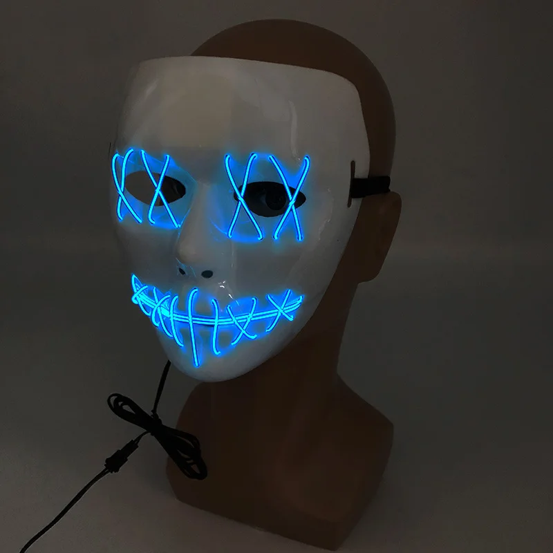 White slit mouth neon mask funny ghost mask EL wire purge mask for Halloween nightclub haunted house props