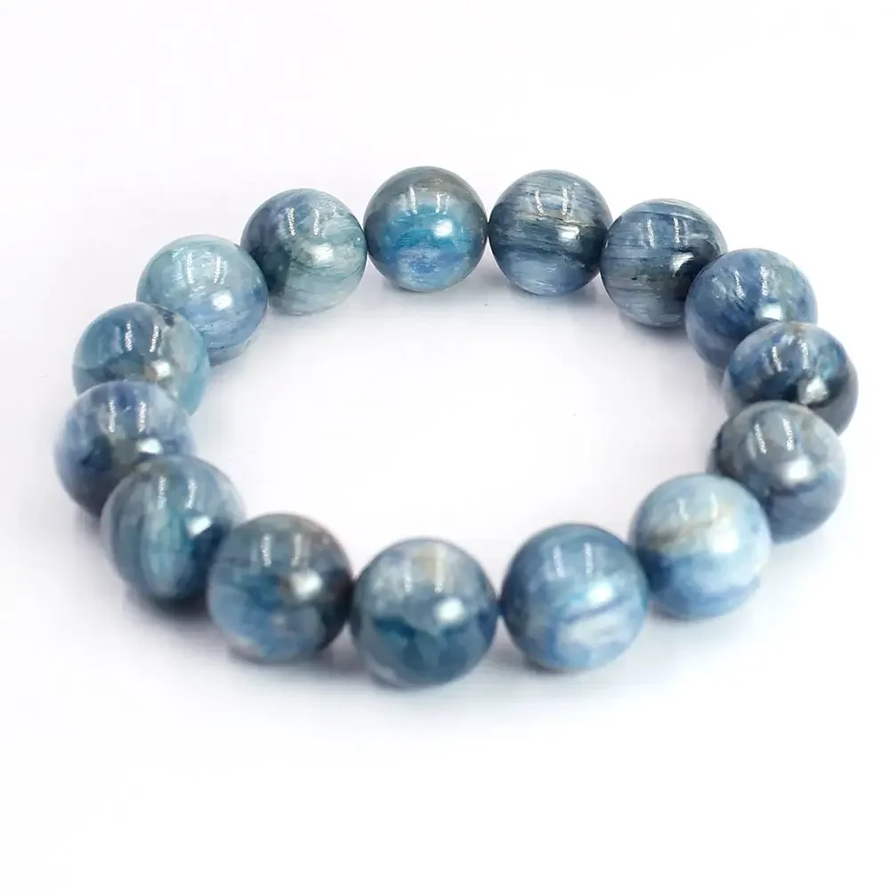 Christmas Gift 7 8 9 10 12 14 16mm Blue Natural Gems Stone Adjustable Kyanite Bracelet 7.5inch