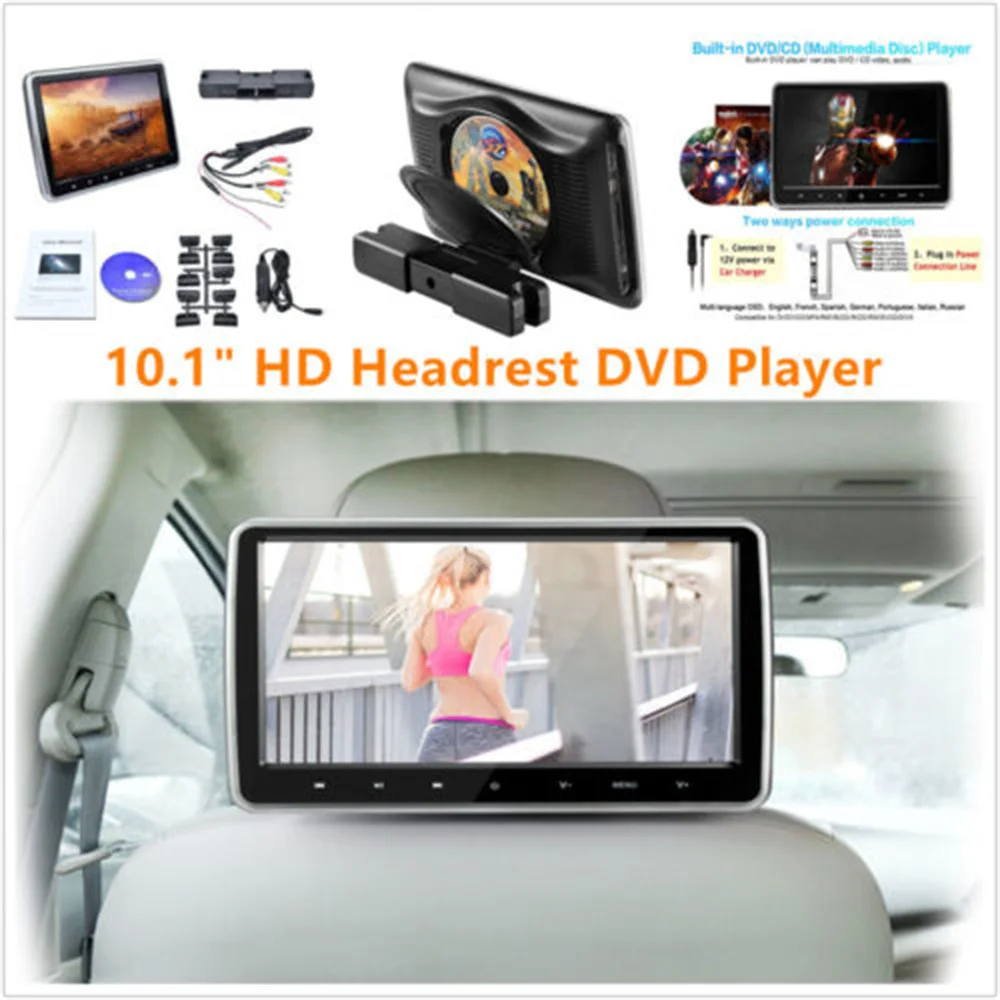 

2x 10.1 Inch Car DVD Headrest Monitor Video Player 1024x600 HD Digital Screen Touch Button Game Remote Control USB/SD/HDMI/IR/FM