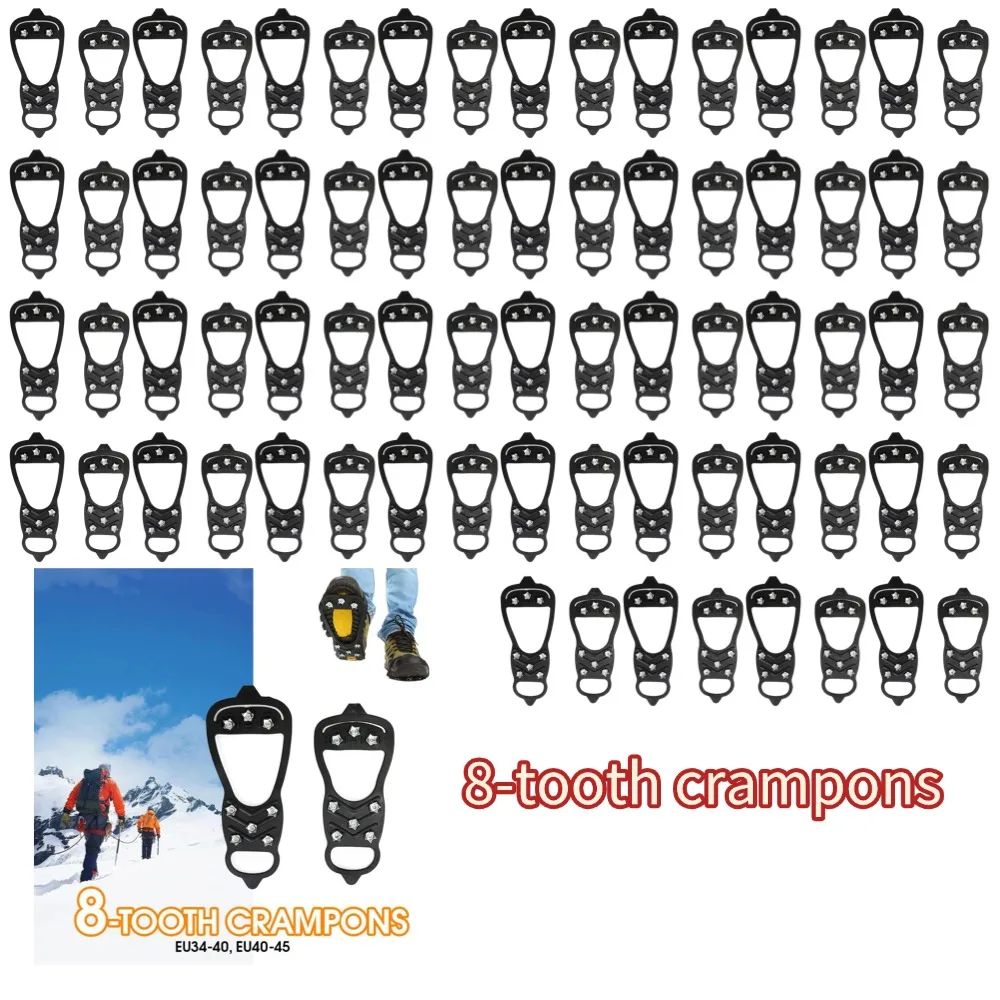 Upgrade 1Pair Climbing Shoe Spikes for Grip Walk Traction Cleats 8-Teeth for Outdoor Enthusiasts Men Women Adults