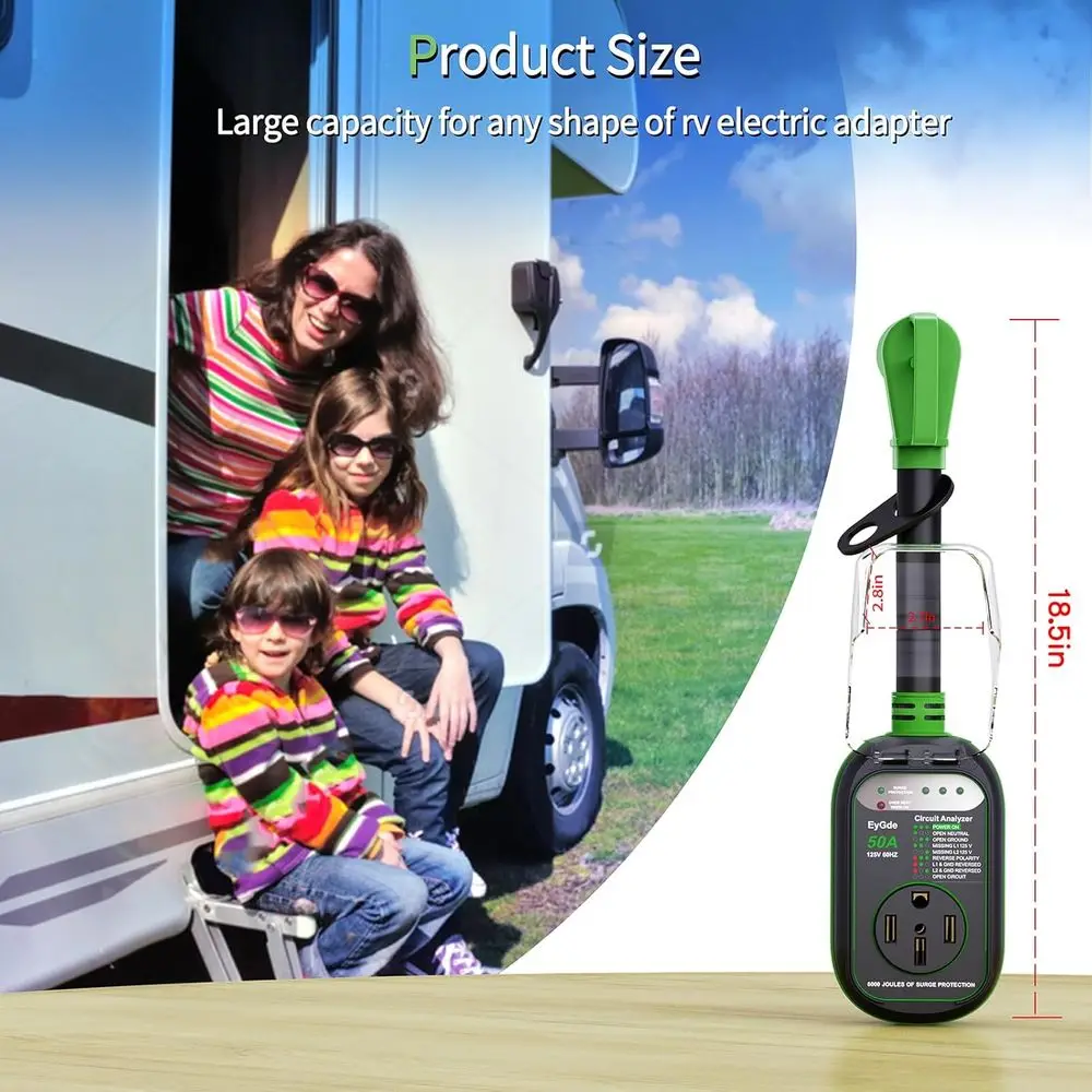 EyGde RV Surge Protector 50 أمبير مقاوم للماء - محلل دائرة RV لحماية الجهد الكهربائي لمقطورة السفر للتخييم، أخضر #6