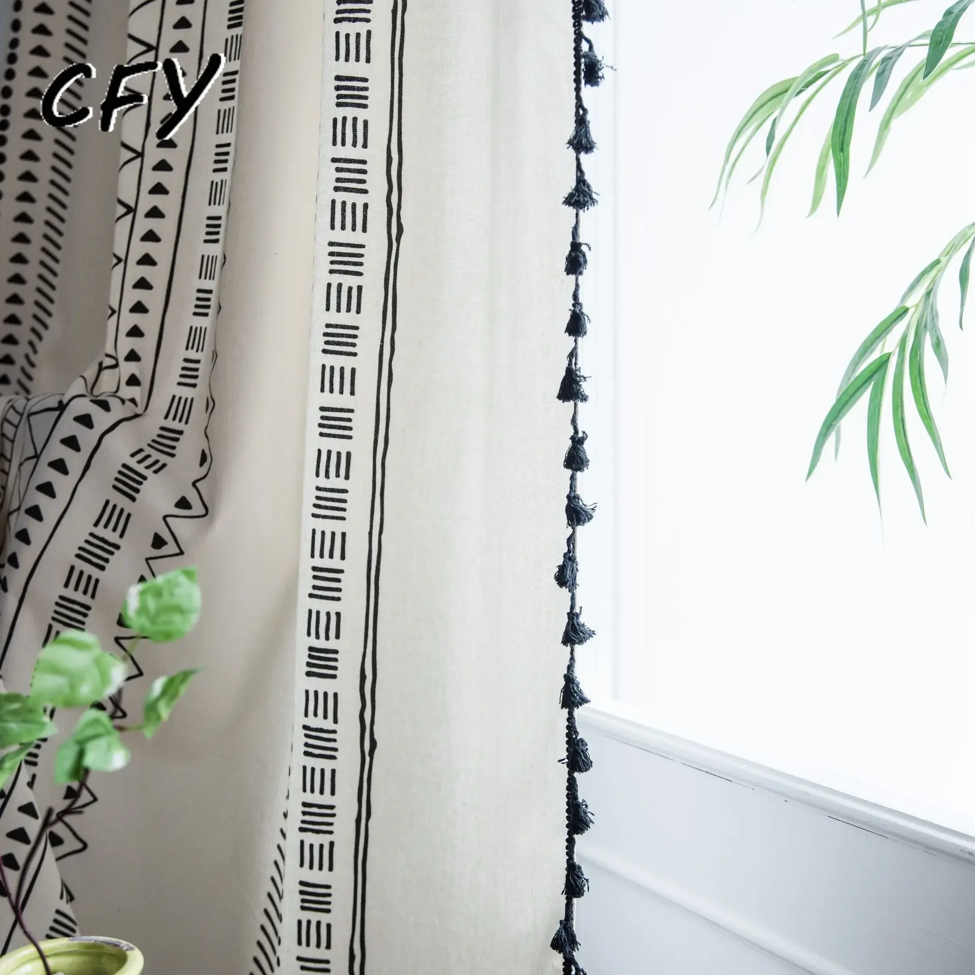 

Boho Geometry Window Curtain Cotton Linen with Tassels Blackout Valance for The Luxury Living Room Curtains for Living Room