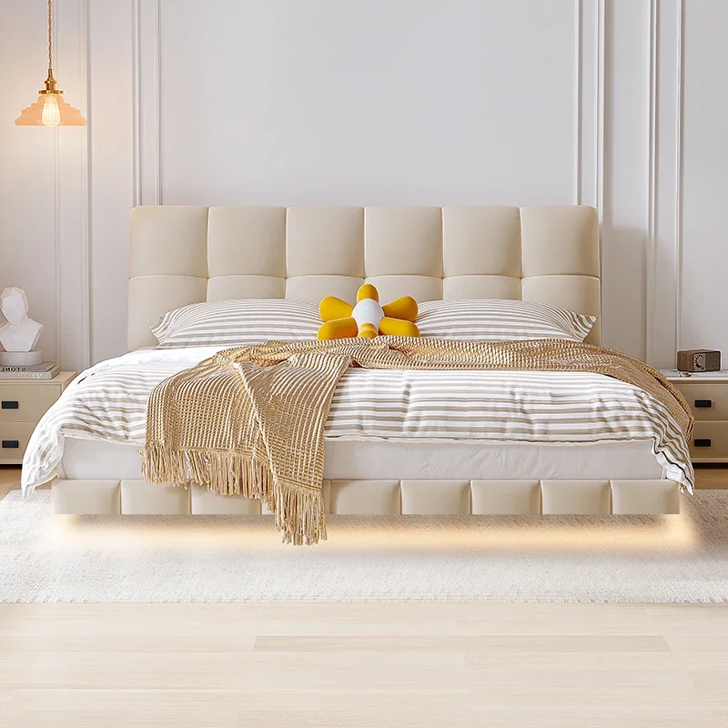 

Cream Fashionable Bed Modern Floating Design American Style Wedding Bed Master Bedroom Confortable Home Cama Casal Bed Furniture